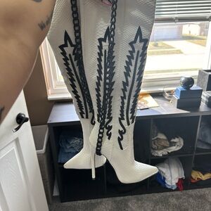 White and Black Western-Style Women's Boots